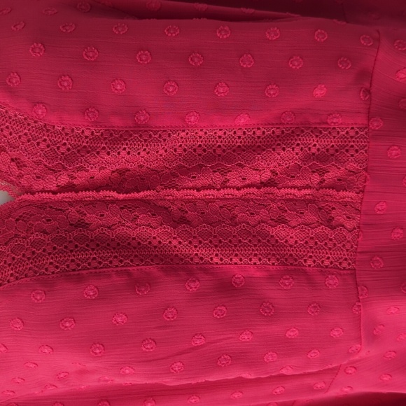 Torrid Peplum Chiffon Clip Dot Lace Inset Top - Picture 12 of 16